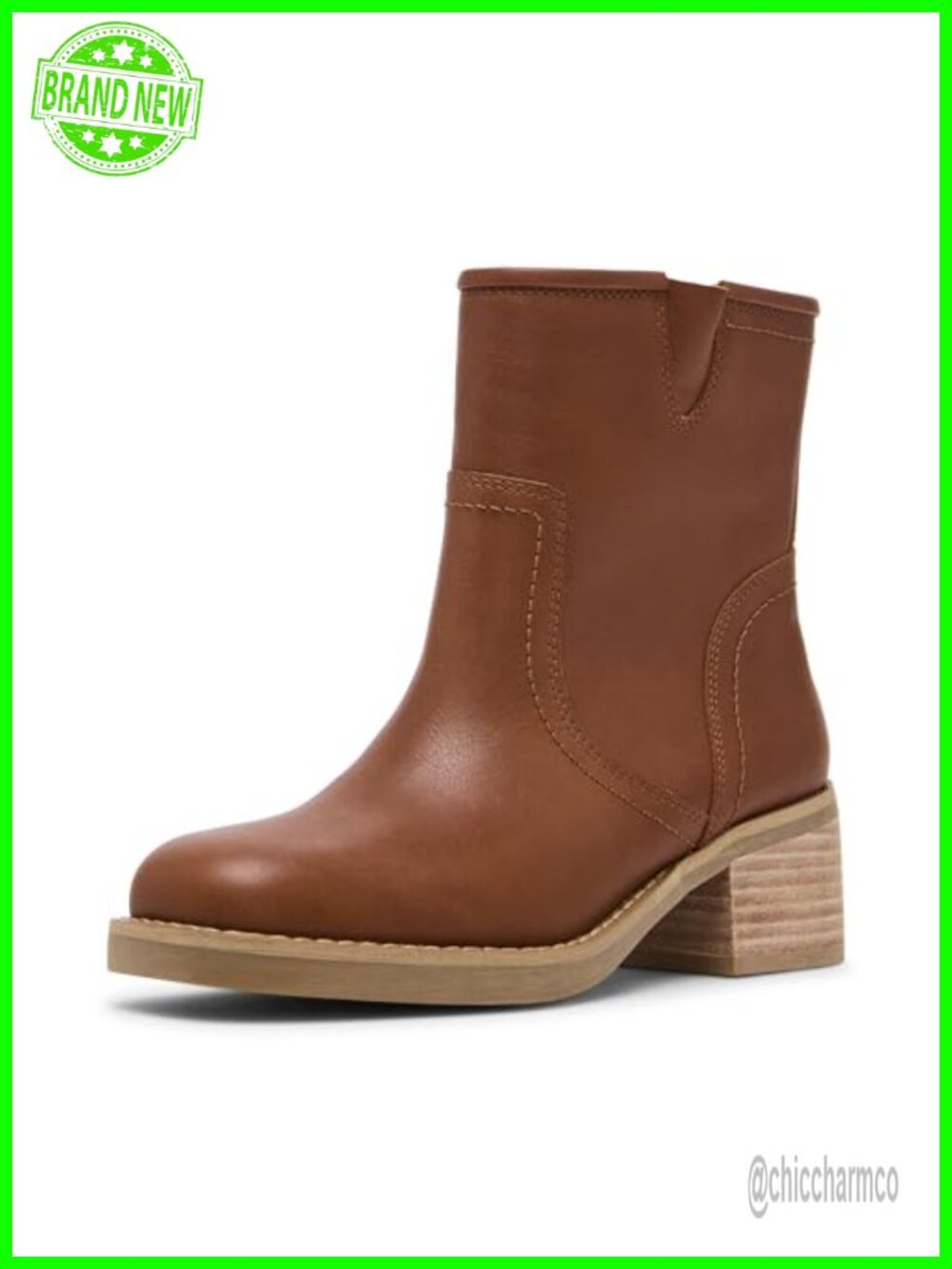 Waterproof Leather Ankle Bootie with Stacked Block Heel